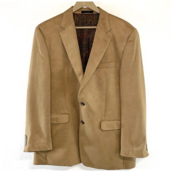 Vintage Lauren Ralph Lauren Sport Jacket Two Button Faux Suede Tan Mens Size 42S - Picture 1 of 12